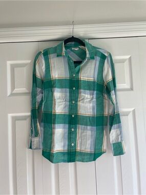J. Crew Green and White Plaid Button-Down Shirt
